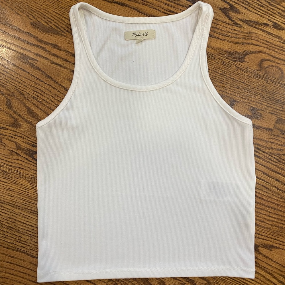 Madewell Drapey-Rib Crop Top Tank XS White